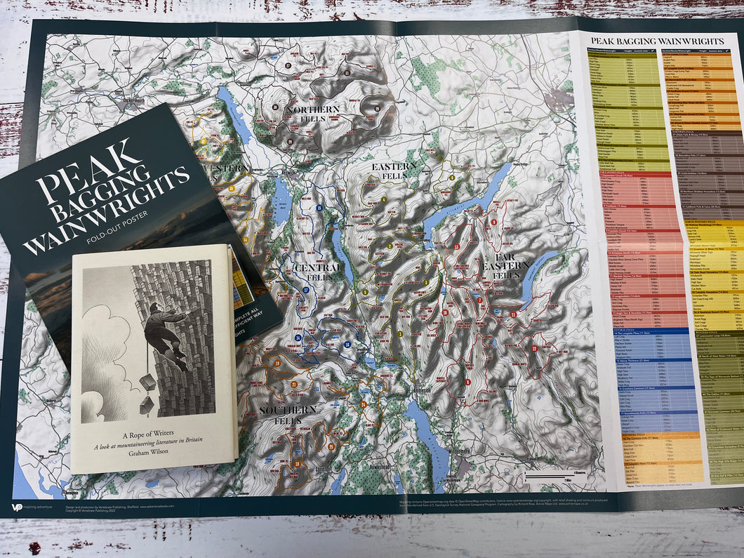 Peak Bagging The Wainwrights, Fold-out Poster Map plus a free copy of A Rope of Writers